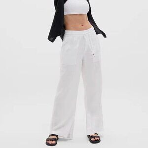 Athleta NWT Retreat Linen High Rise Wide Leg Pant, TALL MEDIUM, Calla Lily WHITE
